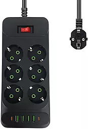Сетевой фильтр (удлинитель) Voltronic F33U 6 розеток 10A 4xUSB-A-2xUSB-C 2M c выключателем чёрный - фото Сетевой фильтр (удлинитель) Voltronic F33U 6 розеток 10A 4xUSB-A-2xUSB-C 2M c выключателем чёрный