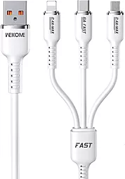 Кабель USB WK Wekome Tint Series Real Silicon 66w 5a 3-in-1 USB to micro/Lightning/Type-C cable white (WDC-07th)
