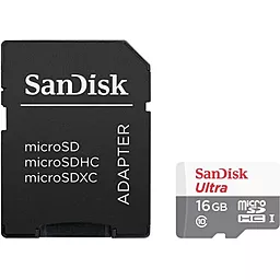 Карта памяти SanDisk microSDHC 16GB Ultra Class 10 UHS-I + SD-адаптер (SDSQUNS-016G-GN3MA) - фото Карта памяти SanDisk microSDHC 16GB Ultra Class 10 UHS-I + SD-адаптер (SDSQUNS-016G-GN3MA)