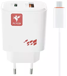 Сетевое зарядное устройство FLYCDI 20w PD/QC USB-C/USB-A ports charger + micro USB cable white - фото Сетевое зарядное устройство FLYCDI 20w PD/QC USB-C/USB-A ports charger + micro USB cable white