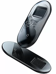 Уценка Беспроводное (индукционное) зарядное устройство  Baseus Simple 2in1 Wireless Charger 18W Max For Phones+Pods  Transparent Black (WXJK-A01) - миниатюра 2