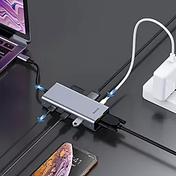 Мультипортовый USB Type-C хаб Baseus Square Desk USB-C Multifunctional Hub 3USB 3.0, USB-C, VGA, HDMI Deep Gray (CATXF-A0G) - миниатюра 6