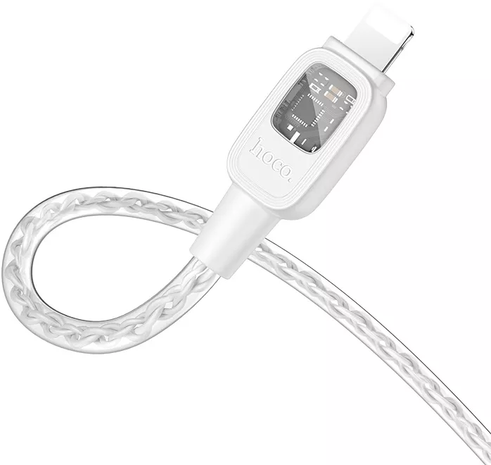 Кабель Hoco U124 Stone silicone intelligent power-off USB-A - Lightning 12w 2.4a 1.2м cable silver - фото 3