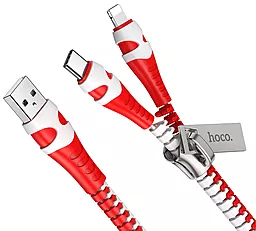 Універсальний кабель Hoco U97 2-in-1 USB-A to Type-C/Lightning 12w 2.4a 1м cable Red/White - мініатюра 2