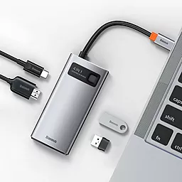 Мультипортовый USB Type-C хаб Baseus Metal Gleam Series 4-in-1 gray (CAHUB-CY) - миниатюра 3