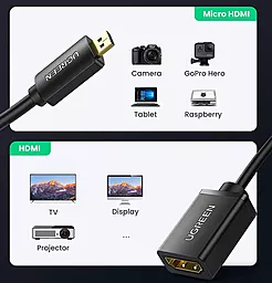 Видео переходник (адаптер) Ugreen micro HDMI - HDMI v2.0 4k 60hz 0.22m black (20134) - миниатюра 5