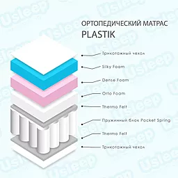 Ортопедичний односторонній матрац зі знімним чохлом на блискавці Usleep Plastik 80x190 - фото Ортопедичний односторонній матрац зі знімним чохлом на блискавці Usleep Plastik 80x190