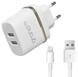 Сетевое зарядное устройство Grand GH-C02 2.1a 2xUSB-A ports charger + Lightning cable white - фото Сетевое зарядное устройство Grand GH-C02 2.1a 2xUSB-A ports charger + Lightning cable white