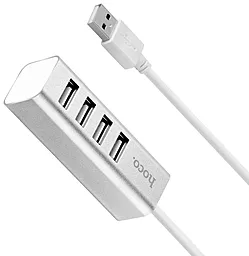 USB хаб Hoco HB1 Line Machine 0.8m USB-A to 4xUSB 2.0 hub Silver/White - миниатюра 2