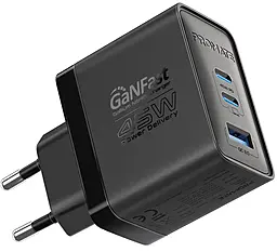 Сетевое зарядное устройство Promate powerport-45 45w GaN PD 2xUSB-C/USB-A ports charger black - фото Сетевое зарядное устройство Promate powerport-45 45w GaN PD 2xUSB-C/USB-A ports charger black