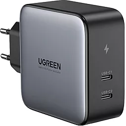 Сетевое зарядное устройство Ugreen CD254 100w GaN PD 2xUSB-C ports fast charger black (50327)