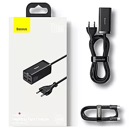 Сетевое зарядное устройство Baseus GaN3 Pro Fast Charge 100W 2xUSB-A/2xUSB-C + USB C-C Cable Black (CCGP000101) - миниатюра 4