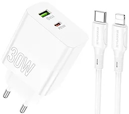 Сетевое зарядное устройство Borofone BA75A Powerful 30w PD USB-C/USB-A ports charger + USB-C to Lightning cable white