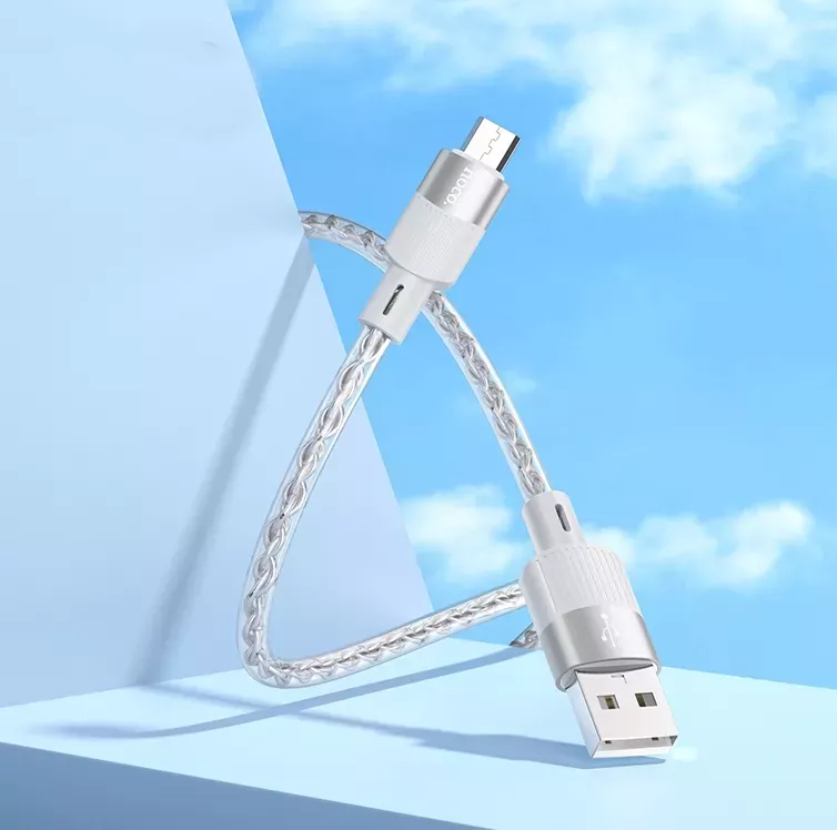 Кабель Hoco X99 Crystal Junction USB-A - micro USB 12w 2.4a 1м cable gray - фото 4