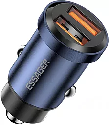 Автомобильное зарядное устройство Essager 30W 3А Gyroscope Mini Charger USB-A-A Blue (ECC2A-TL03)