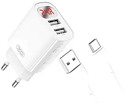 Мережевий зарядний пристрій XO L95 2.4a 2xUSB-A ports charger + USB-C cable white - фото Мережевий зарядний пристрій XO L95 2.4a 2xUSB-A ports charger + USB-C cable white