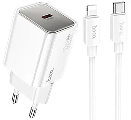 Мережевий зарядний пристрій Hoco N47 Glorious 30w GaN PD USB-C fast charger + USB-C to Lightning cable white - фото Мережевий зарядний пристрій Hoco N47 Glorious 30w GaN PD USB-C fast charger + USB-C to Lightning cable white