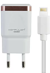 Мережевий зарядний пристрій Konfulon 2 USB 2.1A + Lightning Cable White (C31+S05)