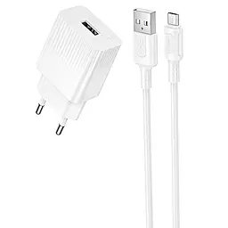 Мережевий зарядний пристрій Borofone BAS71A 2.1 USB-A home charger + micro USB cable white - фото Мережевий зарядний пристрій Borofone BAS71A 2.1 USB-A home charger + micro USB cable white