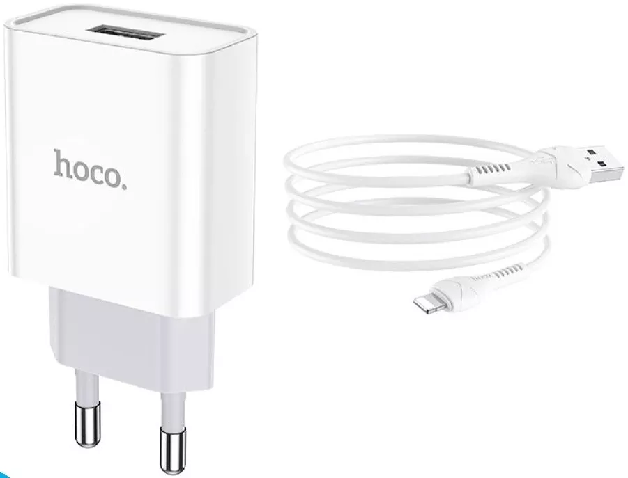 Сетевое зарядное устройство Hoco C81A 2.1a home charger + Lightning cable white - фото 2