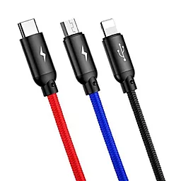 Кабель USB Baseus Three Primary Colors 3.5A 0.3M 3-in-1 USB to micro USB/Type-C/Lightning Cable Black (CAMLT-ASY01) - миниатюра 2