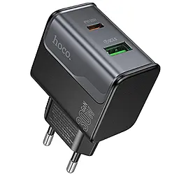 Сетевое зарядное устройство Hoco CS73A Star Speed 30w GaN PD USB-C/USB-A ports charger midnight black - фото Сетевое зарядное устройство Hoco CS73A Star Speed 30w GaN PD USB-C/USB-A ports charger midnight black