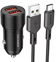 Автомобильное зарядное устройство Borofone BZ19 Wisdom 2.4a 2xUSB-A ports car charger + USB-C cable black - фото Автомобильное зарядное устройство Borofone BZ19 Wisdom 2.4a 2xUSB-A ports car charger + USB-C cable black