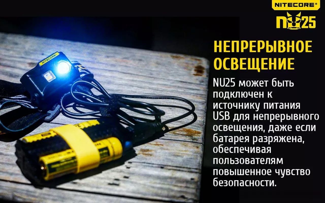 Налобный фонарик Nitecore NU25 (Сree XP-G2 S3) (аккумуляторный) Yellow - фото 16