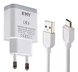 Мережевий зарядний пристрій EMY MY-A301Q USB QC3.0 18W + micro USB Cable White