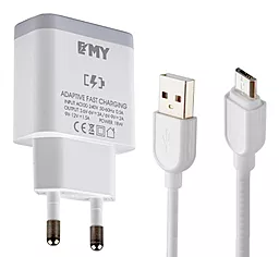 Сетевое зарядное устройство EMY MY-A301Q 18w QC3.0 home charger + micro USB cable white (MY-A301Q-MUW) - фото Сетевое зарядное устройство EMY MY-A301Q 18w QC3.0 home charger + micro USB cable white (MY-A301Q-MUW)