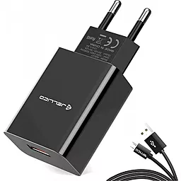 Мережевий зарядний пристрій з швидкою зарядкою Jellico AQC33/AQC34 1 USB 3A QC3.0 + micro USB cable black