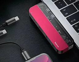 Мультипортовый USB Type-C хаб Baseus Transparent Series Dual USB-C Multifunctional Adapter Red (CAHUB-TS09) - миниатюра 4