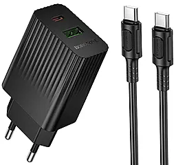 Мережевий зарядний пристрій Borofone BAS74A 20w PD USB-C/USB-A ports charger + USB-C to USB-C cable black - фото Мережевий зарядний пристрій Borofone BAS74A 20w PD USB-C/USB-A ports charger + USB-C to USB-C cable black