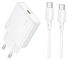 Мережевий зарядний пристрій Borofone BN23 Wish 20w PD USB-C fast charger + USB-C to USB-C cable white - фото Мережевий зарядний пристрій Borofone BN23 Wish 20w PD USB-C fast charger + USB-C to USB-C cable white