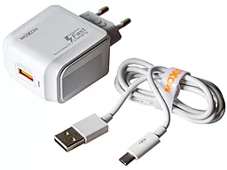 Сетевое зарядное устройство с быстрой зарядкой MOXOM KH-67Y 18w QC3.0 home charger + USB-C cable white