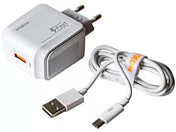 Мережевий зарядний пристрій зі швидкою зарядкою MOXOM KH-67Y 18w QC3.0 home charger + USB-C cable white - фото Мережевий зарядний пристрій зі швидкою зарядкою MOXOM KH-67Y 18w QC3.0 home charger + USB-C cable white