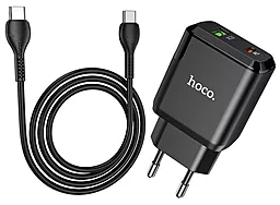 Сетевое зарядное устройство Hoco CS14A 20w PD USB-C/USB-A ports charger + USB-C to USB-C cable black