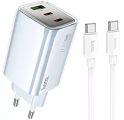 Мережевий зарядний пристрій Hoco N49 Glorious 65w GaN PD 2xUSB-C/USB-A ports charger + USB-C to USB-C cable blue - фото Мережевий зарядний пристрій Hoco N49 Glorious 65w GaN PD 2xUSB-C/USB-A ports charger + USB-C to USB-C cable blue