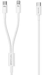 Універсальний кабель WK Wekome 2-in-1 USB-A to Type-C/Lightning 100w 5a 1.2м сable white (WDC-176) - фото Універсальний кабель WK Wekome 2-in-1 USB-A to Type-C/Lightning 100w 5a 1.2м сable white (WDC-176)