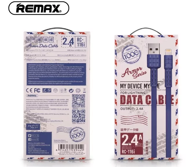 Кабель Remax Armor USB-A - Lightning 12w 2.4a 1м cable Blue (RC-116i) - фото 4