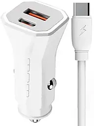 Автомобільний зарядний пристрій WUW T51 2.4a 2xUSB-A ports car charger + USB-C cable white - фото Автомобільний зарядний пристрій WUW T51 2.4a 2xUSB-A ports car charger + USB-C cable white