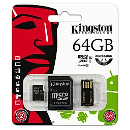 Карта пам'яті Kingston microSDXC 64GB Class 10 UHS-I U1 + SD-адаптер (MBLY10G2/64GB) - мініатюра 2