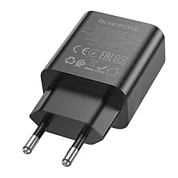 Сетевое зарядное устройство Borofone BA88A Navy 20w PD/QC USB-C/USB-A ports home charger black - фото Сетевое зарядное устройство Borofone BA88A Navy 20w PD/QC USB-C/USB-A ports home charger black