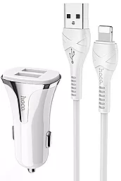 Автомобильное зарядное устройство с быстрой зарядкой Hoco Z31 18w QC3.0 2xUSB-A ports car charger + Lightning cable white - фото Автомобильное зарядное устройство с быстрой зарядкой Hoco Z31 18w QC3.0 2xUSB-A ports car charger + Lightning cable white