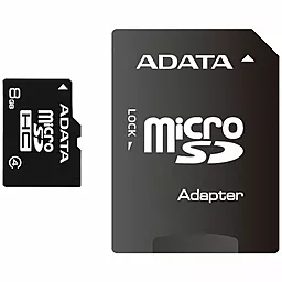 Карта пам'яті ADATA microSDHC 8GB Class 4 + SD-адаптер (AUSDH8GCL4-RA1) - фото Карта пам'яті ADATA microSDHC 8GB Class 4 + SD-адаптер (AUSDH8GCL4-RA1)