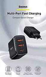 Мережевий зарядний пристрій з швидкою зарядкою Baseus Compact 30w PD/QC 2xUSB-A/USB-C ports home charge black (CCXJ-E01) - мініатюра 9
