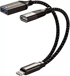 Адаптер-переходник Promate Link-i M-F Lightning -> USB-A + USB Type-C Black (otglink-i.black) - фото Адаптер-переходник Promate Link-i M-F Lightning -> USB-A + USB Type-C Black (otglink-i.black)