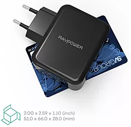Сетевое зарядное устройство с быстрой зарядкой RavPower 30W Dual USB Charger with Quick Charge 3.0 Black (RP-PC006 / RP-PC006BK) - миниатюра 4