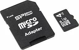 Карта памяти Silicon Power microSDHC 4GB Class 10 + SD-адаптер (SP004GBSTH010V10-SP)