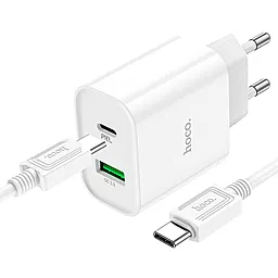 Сетевое зарядное устройство Hoco C80A Plus 20w PD USB-C/USB-A ports charger + USB-C to USB-C cable white